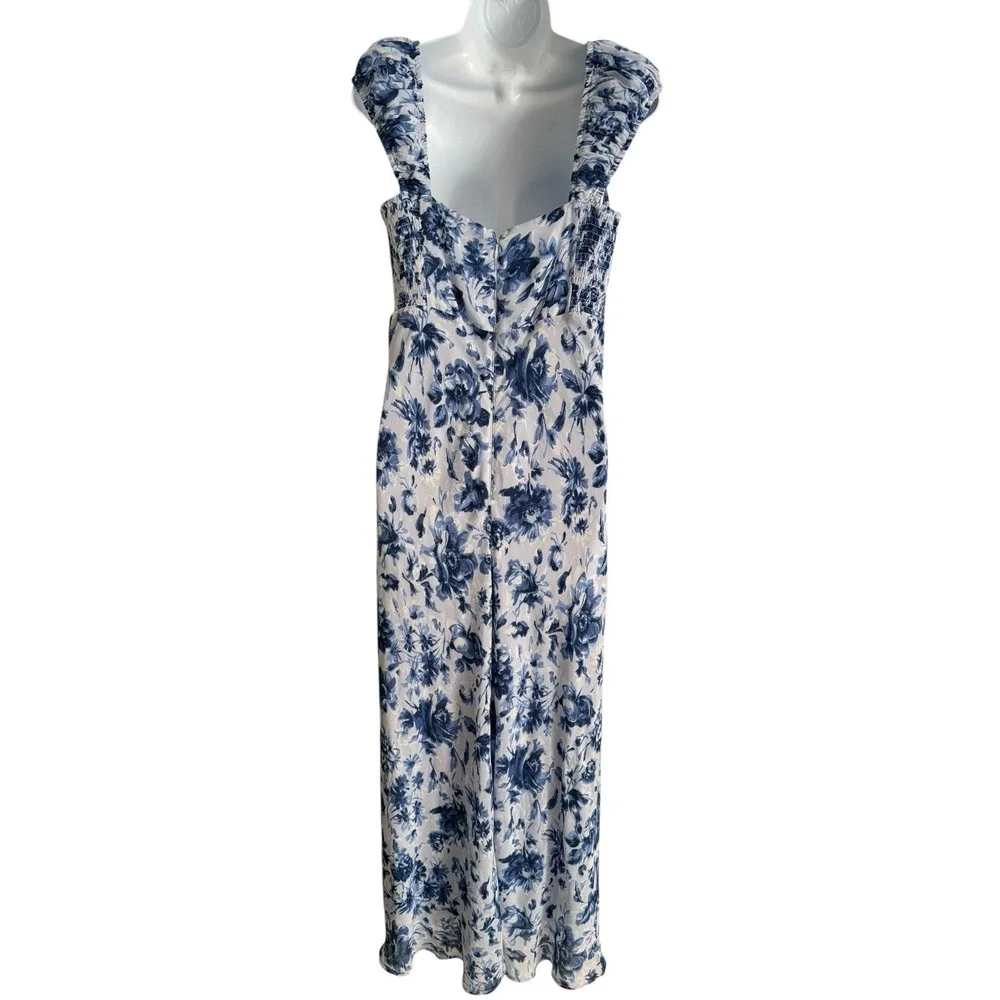 Abercrombie & Fitch Floral Maxi Dress LT TALL Blue White‎ Cottagecore Side Smock